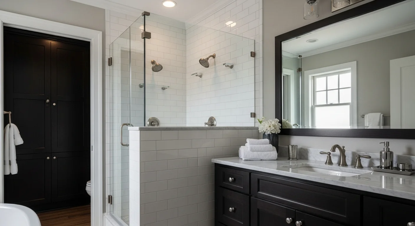 Modern bathroom with custom shower enclosure and vanity