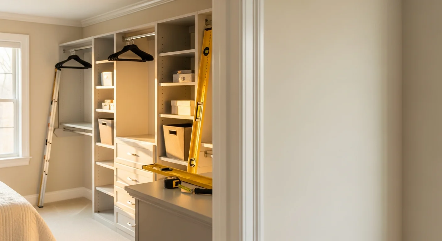 Custom closet with organized shelving and hanging space
