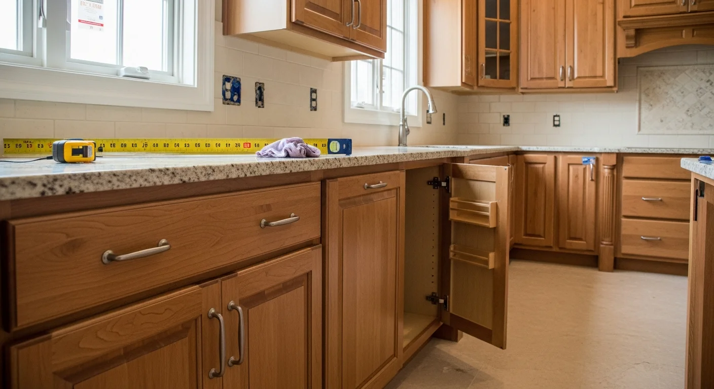 Kitchen with custom installed cabinetry and countertops
